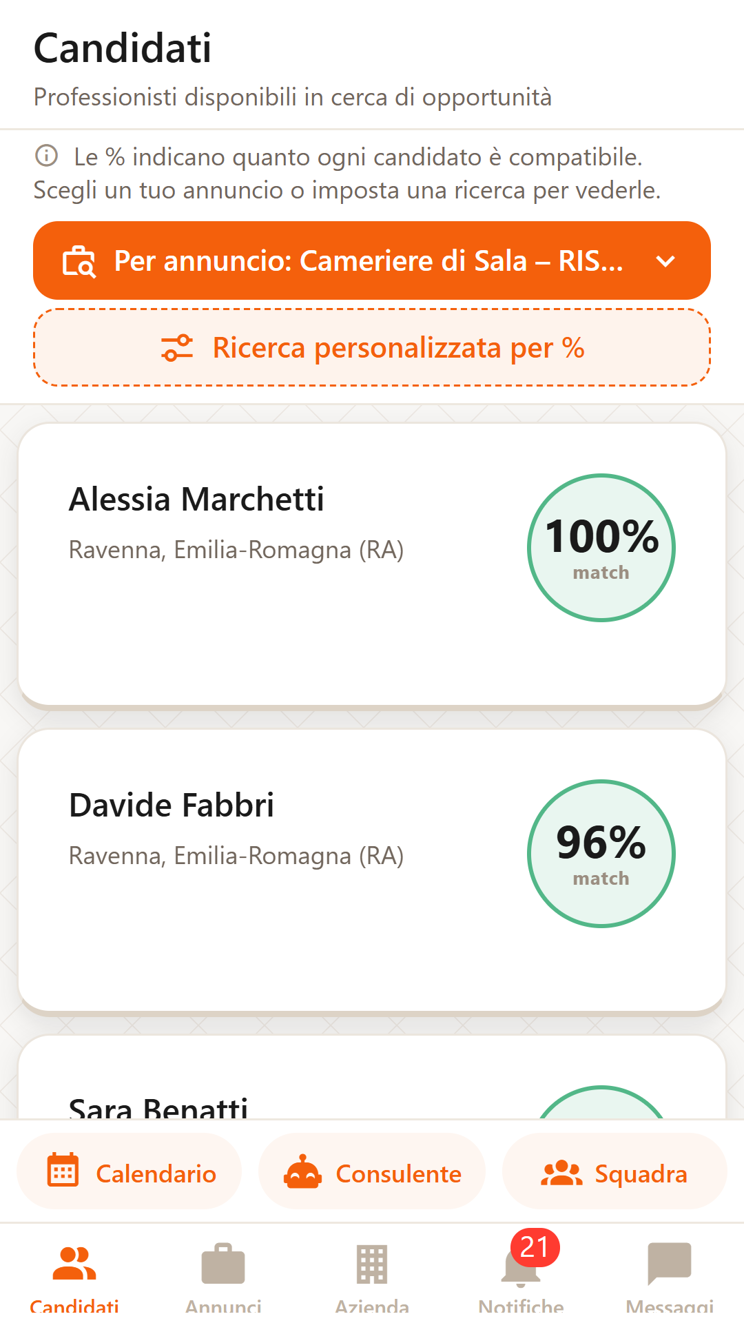 Match IA con percentuali