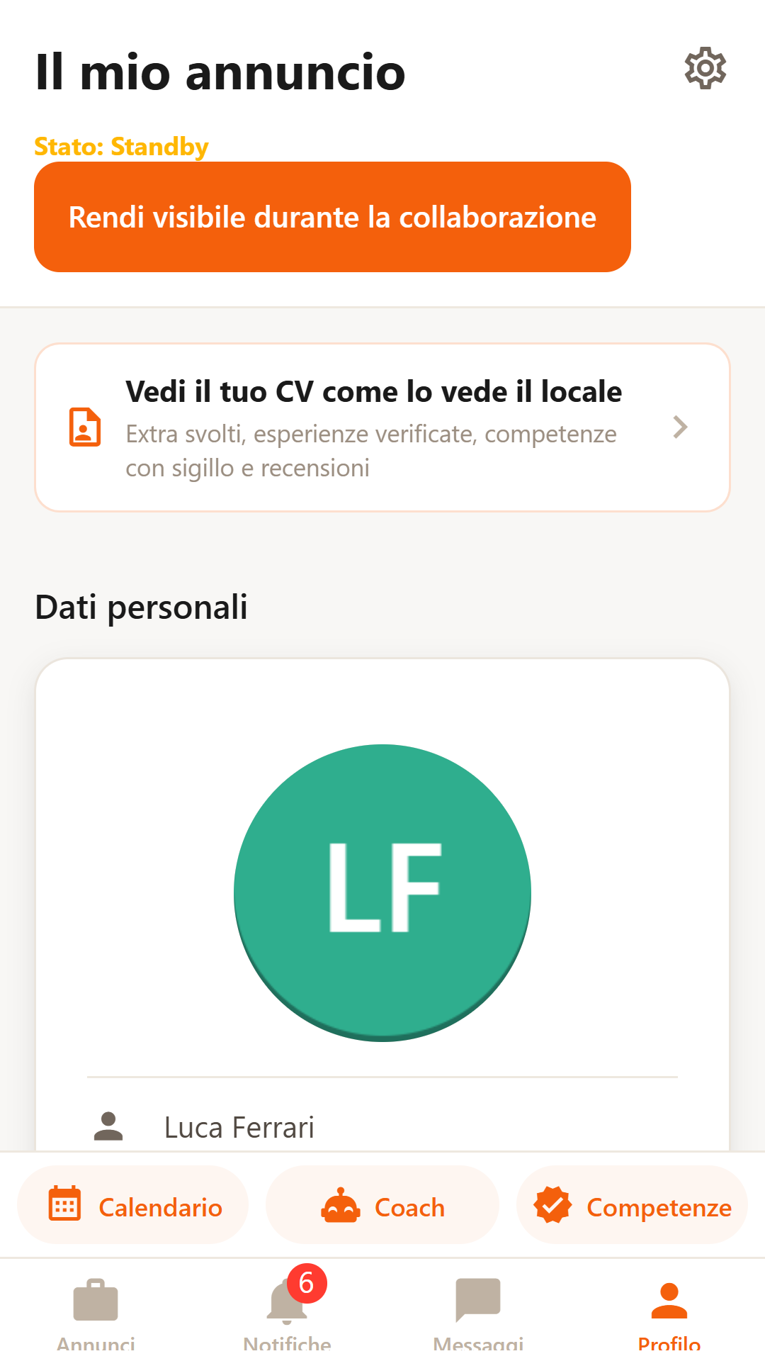 Profilo con esperienze verificate